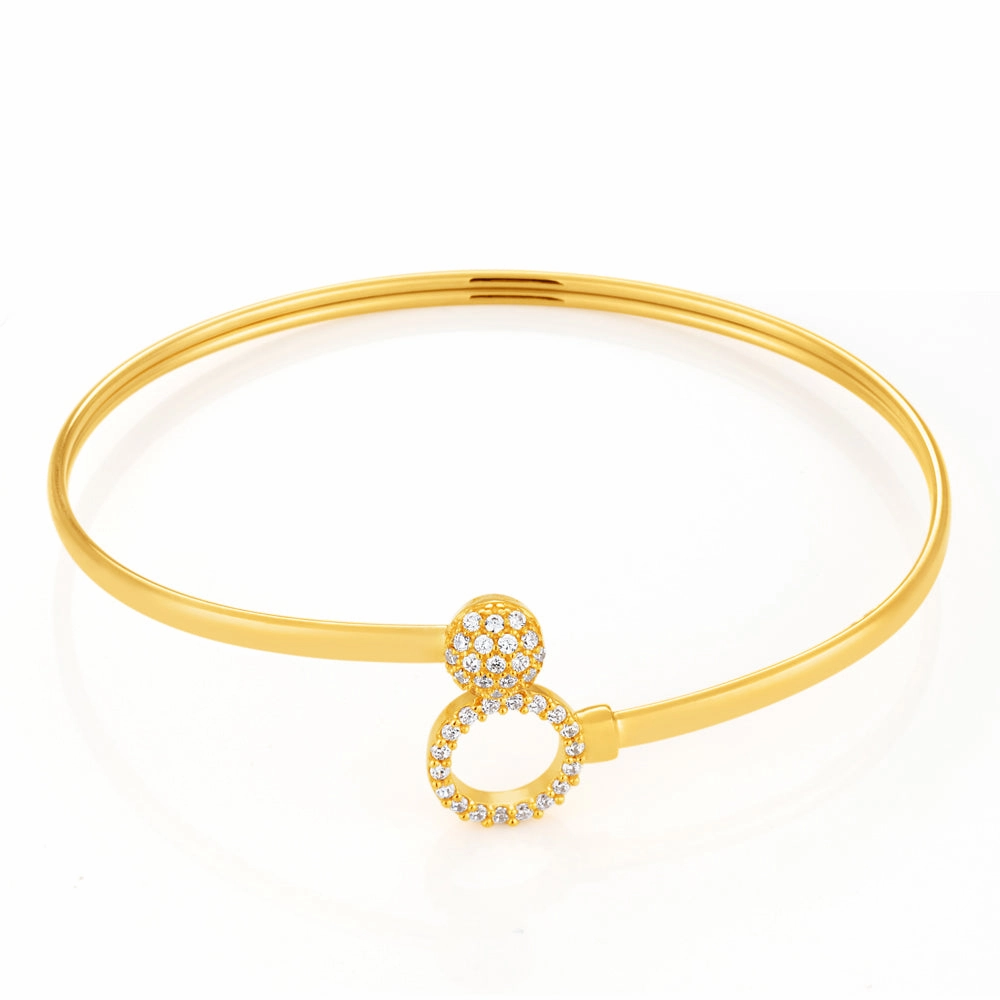 9ct Gold Silver Filled Cubic Zirconia Sun-Flower Power 2 way Oval 50x60mm Bangle
