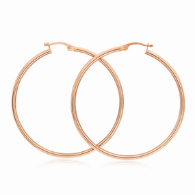 9ct Rose Gold Plain 40mm Hoop Earrings European made