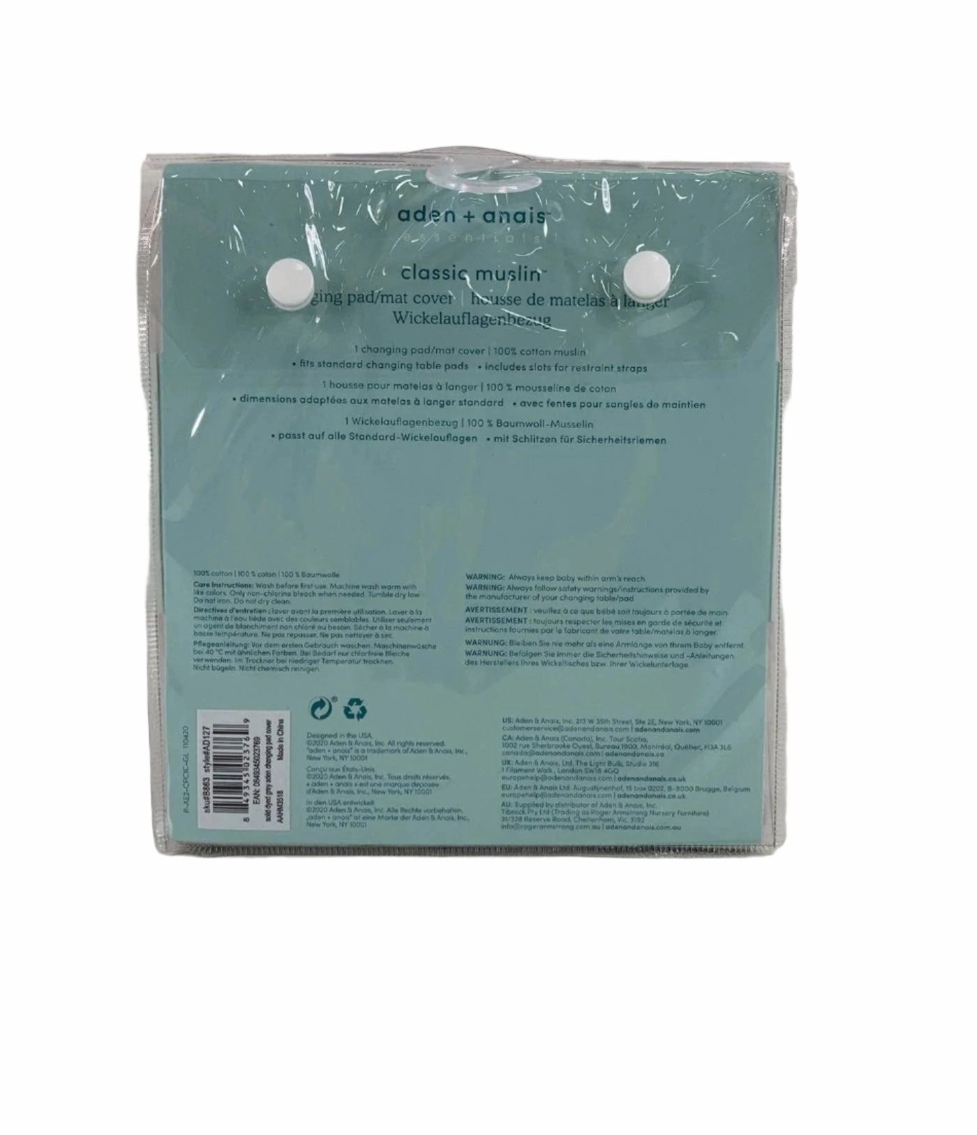 Aden   Anais Essentials Changing Pad Cover, Solid Dyed Grey