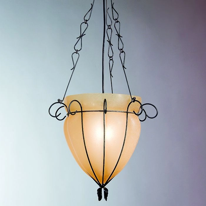 Amber Murano Glass Ceiling Light With 'Scavo Glass' Finish