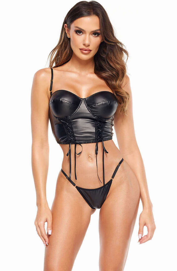 Black wet look lingerie set - Sasha
