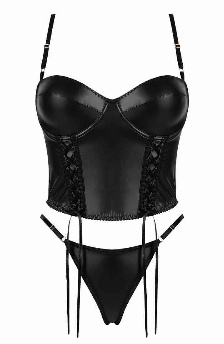 Black wet look lingerie set - Sasha