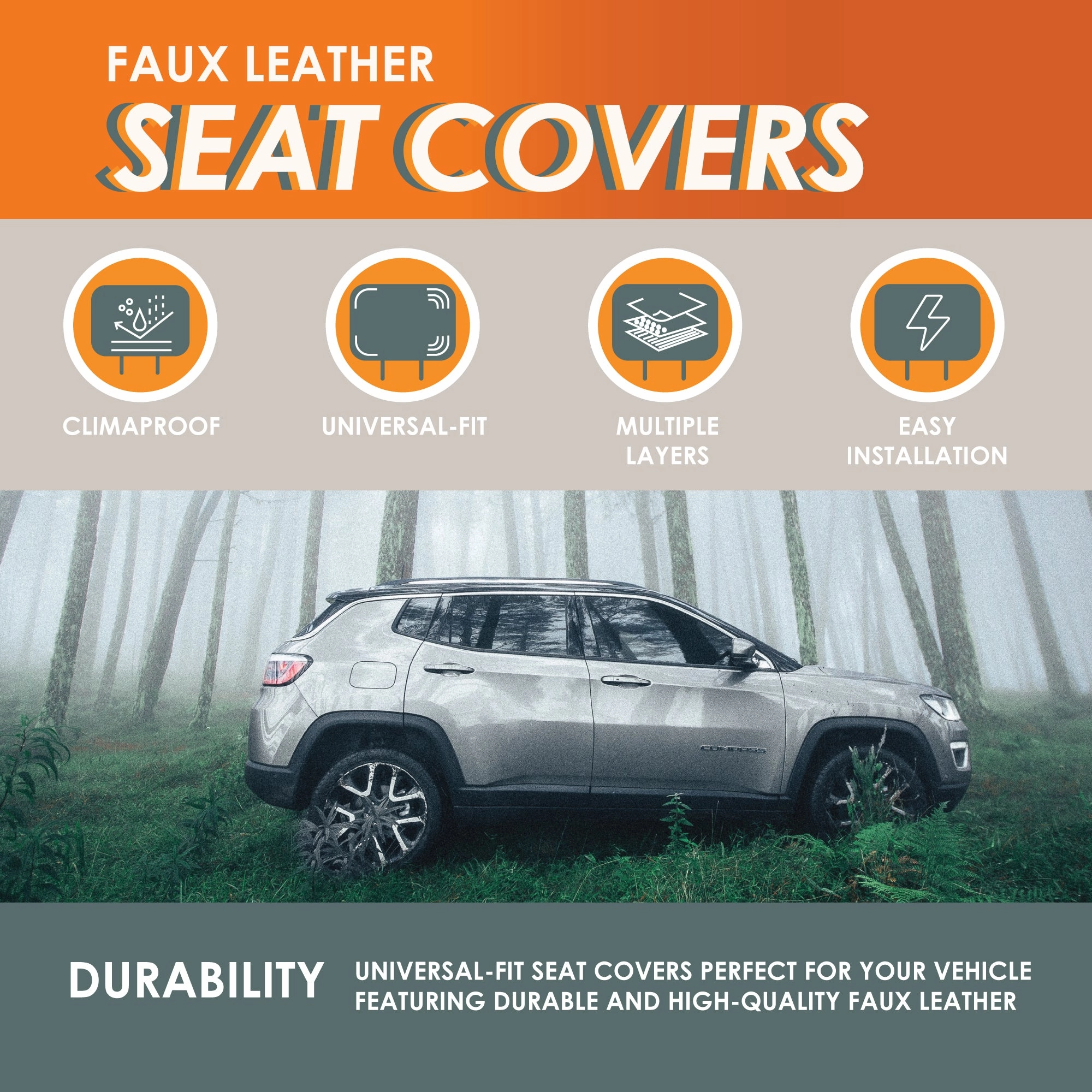 Bold Contrasting Leatherette Seat Covers Full Set - Beige