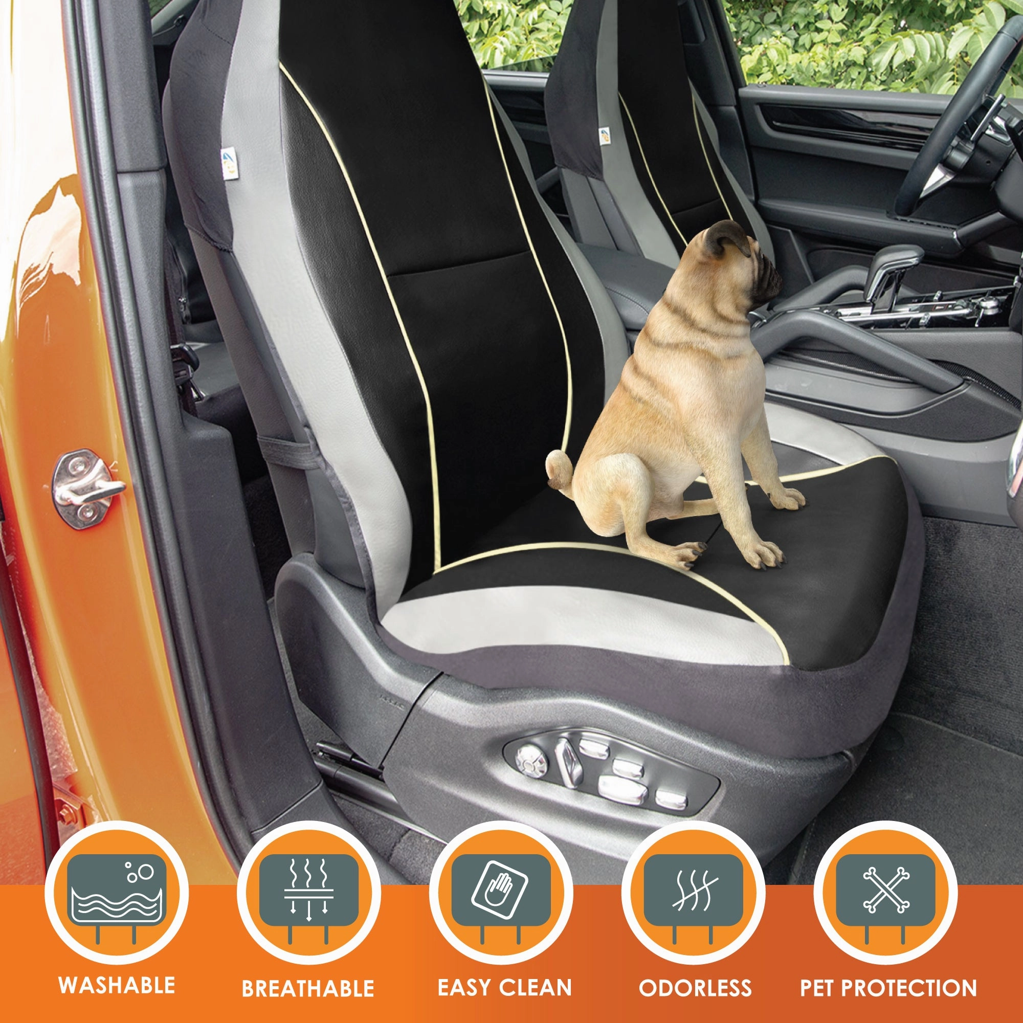Bold Contrasting Leatherette Seat Covers Full Set - Beige