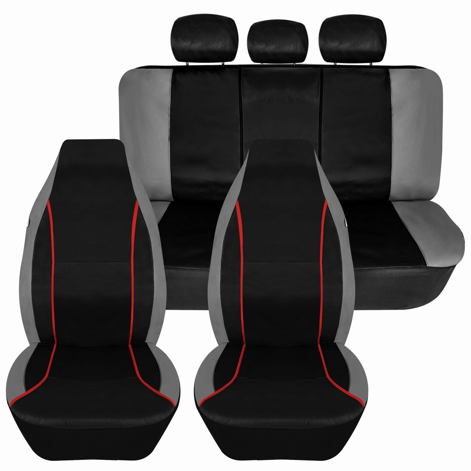 Bold Contrasting Leatherette Seat Covers Full Set - Red