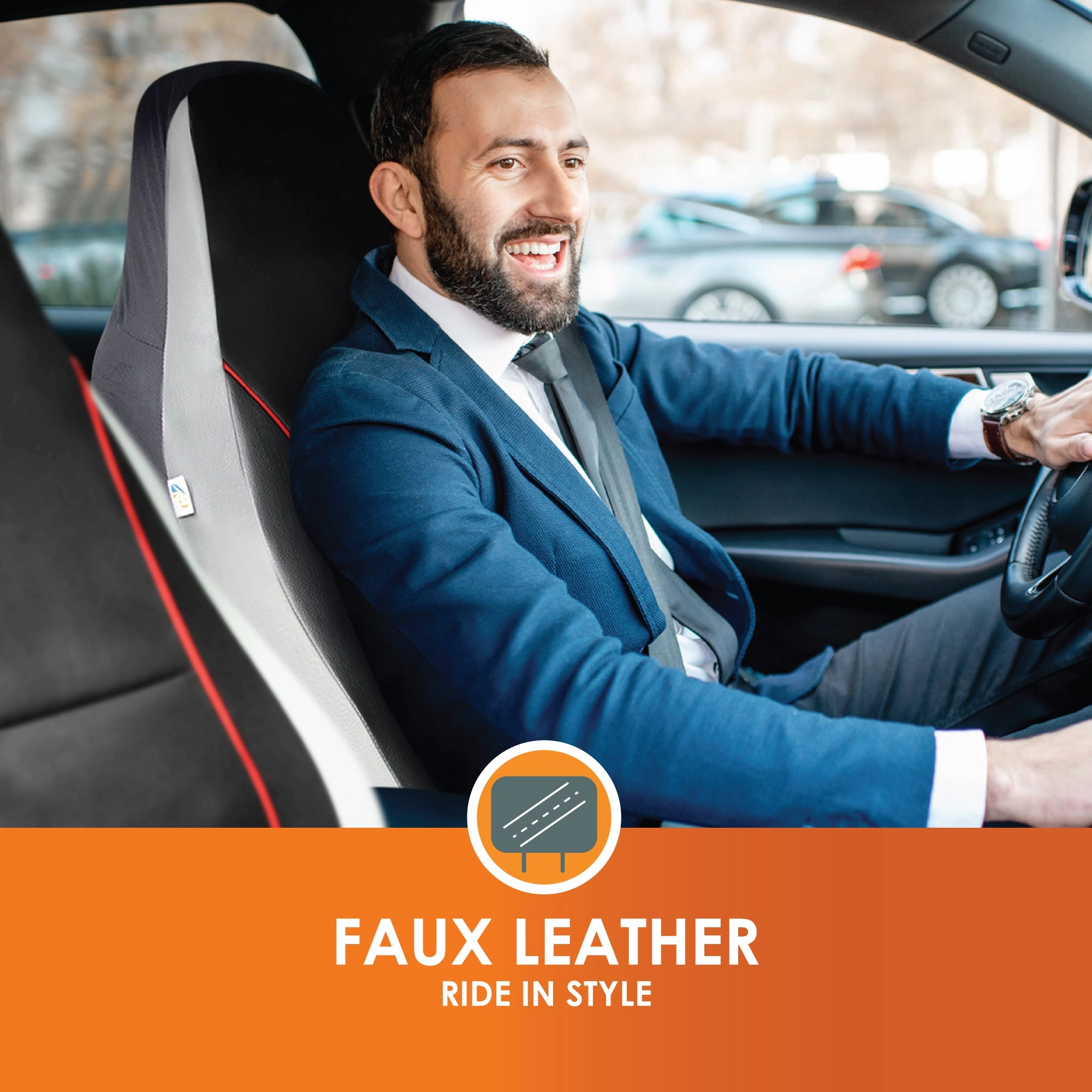 Bold Contrasting Leatherette Seat Covers Full Set - Red