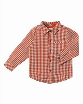 Boys Atwood Woven Button Down Shirt In Rust Plaid Unlined