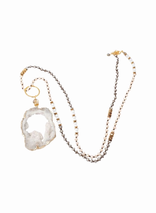 Courtney 5 Way Druzy Beaded Necklace in Ivory