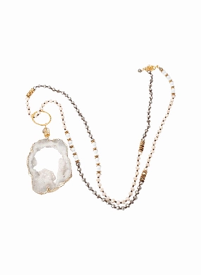 Courtney 5 Way Druzy Beaded Necklace in Ivory