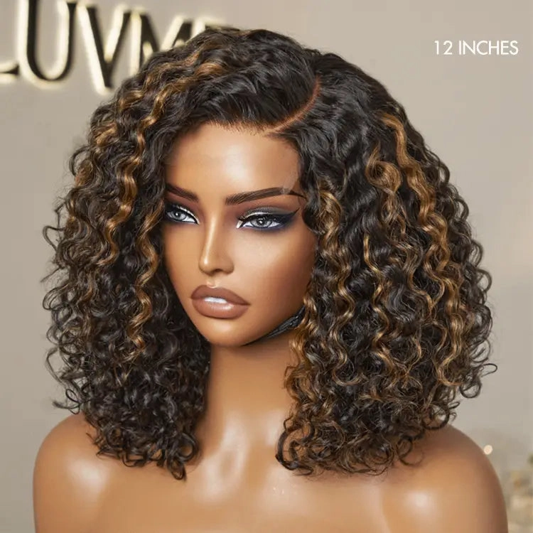 Crazy Wednesday | Blonde Highlight Short Curly Glueless Minimalist HD Lace Human Hair Wig