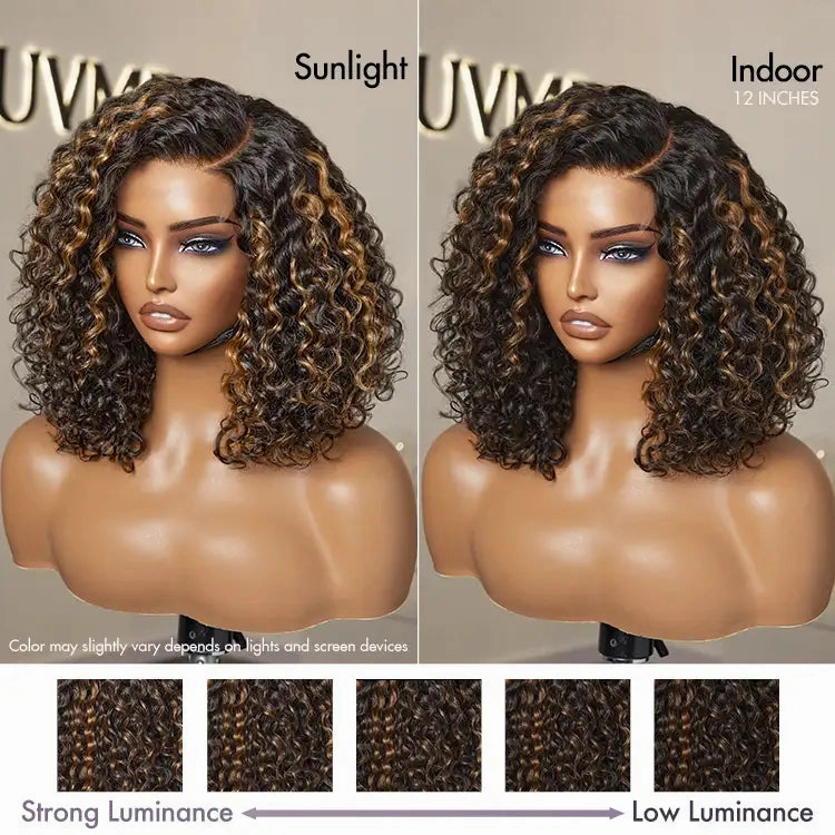 Crazy Wednesday | Blonde Highlight Short Curly Glueless Minimalist HD Lace Human Hair Wig