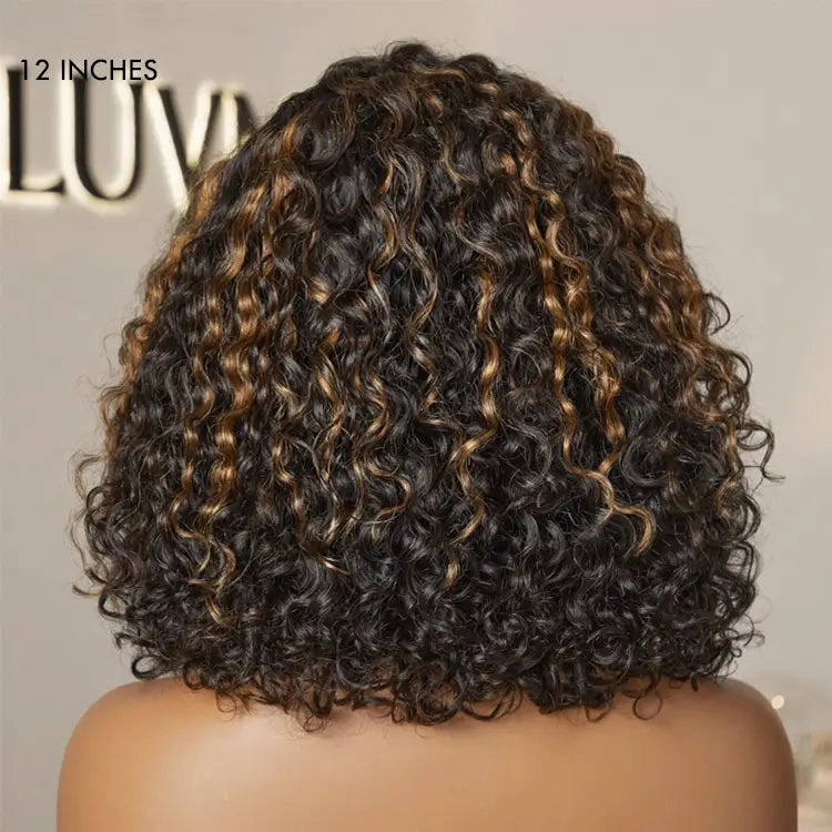 Crazy Wednesday | Blonde Highlight Short Curly Glueless Minimalist HD Lace Human Hair Wig