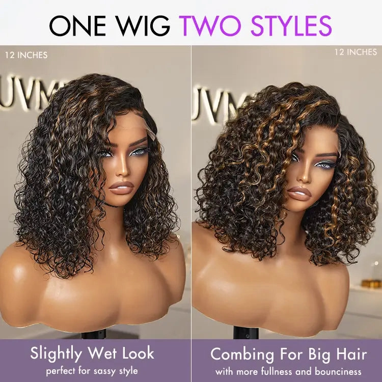 Crazy Wednesday | Blonde Highlight Short Curly Glueless Minimalist HD Lace Human Hair Wig