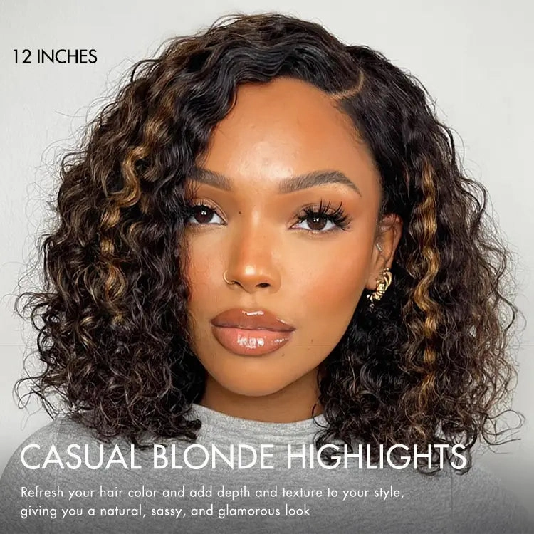 Crazy Wednesday | Blonde Highlight Short Curly Glueless Minimalist HD Lace Human Hair Wig