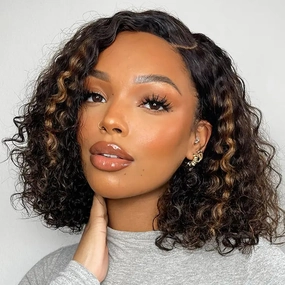 Crazy Wednesday | Blonde Highlight Short Curly Glueless Minimalist HD Lace Human Hair Wig