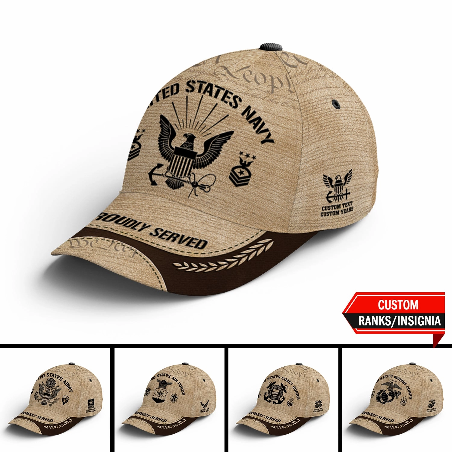 Custom Ranks/Insignia, Personalized Name And Years Served All Over Prints Premium Classic Cap JAOVC20