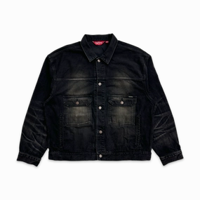 Distressed Selvedge Trucker Jacket Washed Black