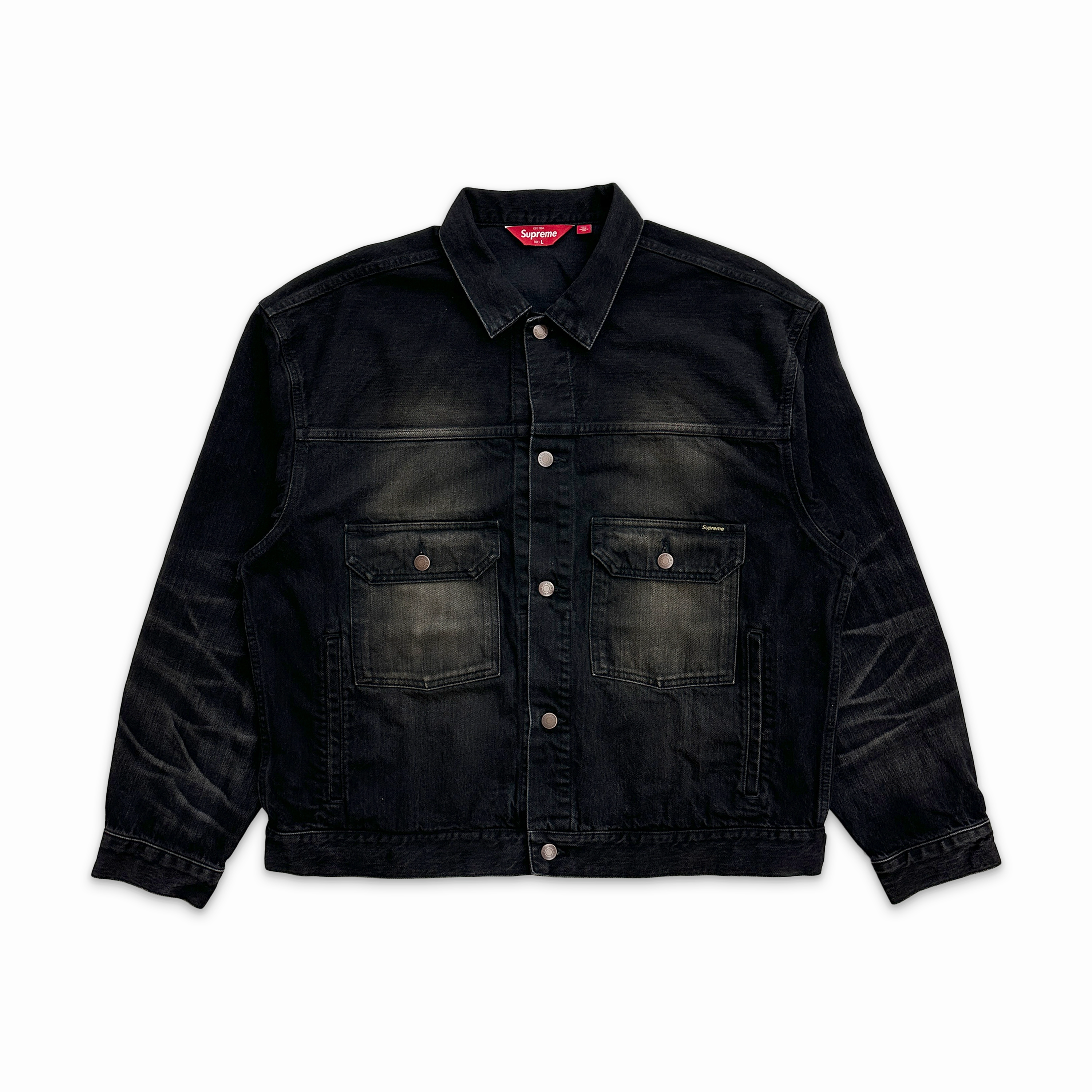 Distressed Selvedge Trucker Jacket Washed Black