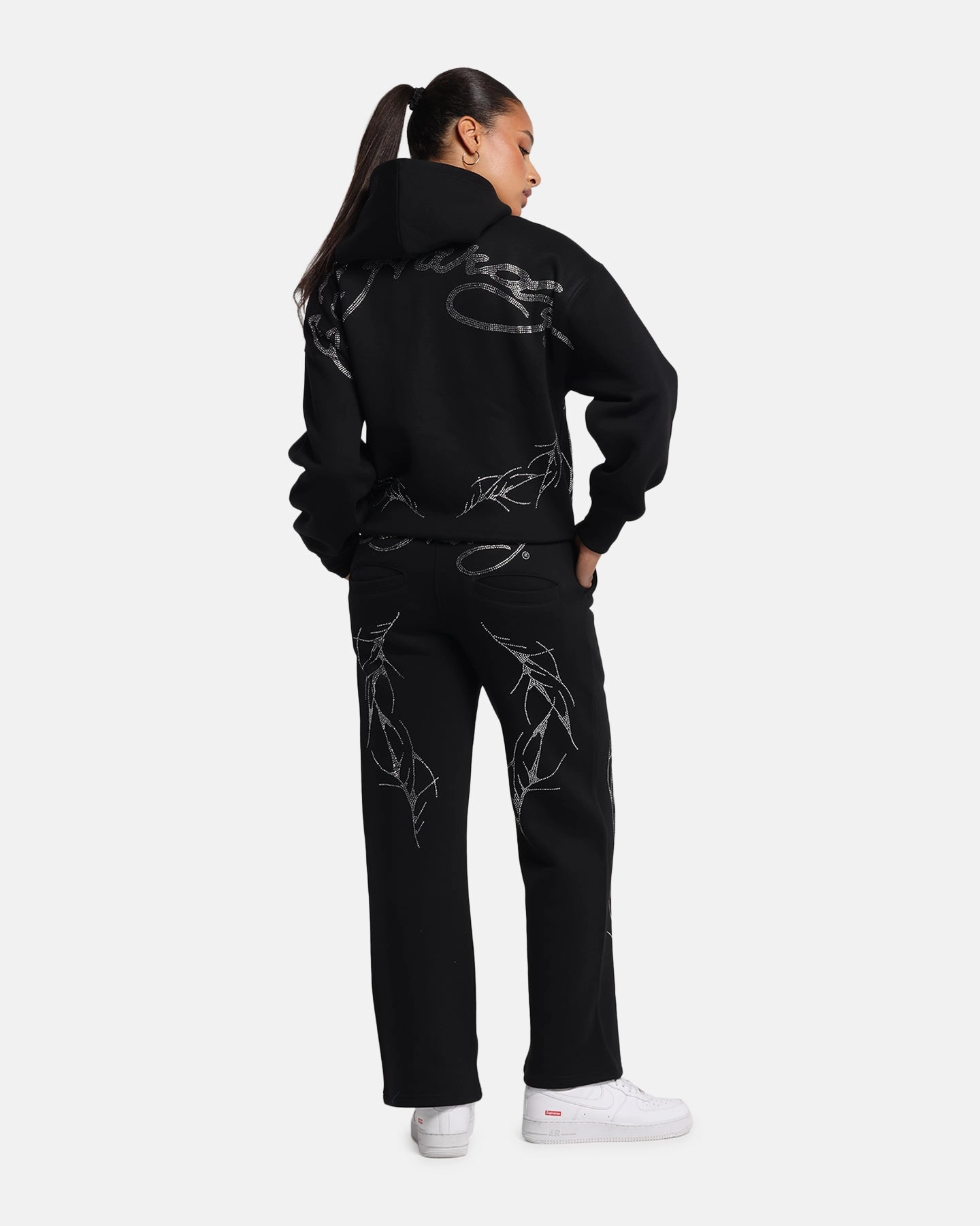 Ed Hardy Cyber Rhinestone Zip-Up Hoodie Black