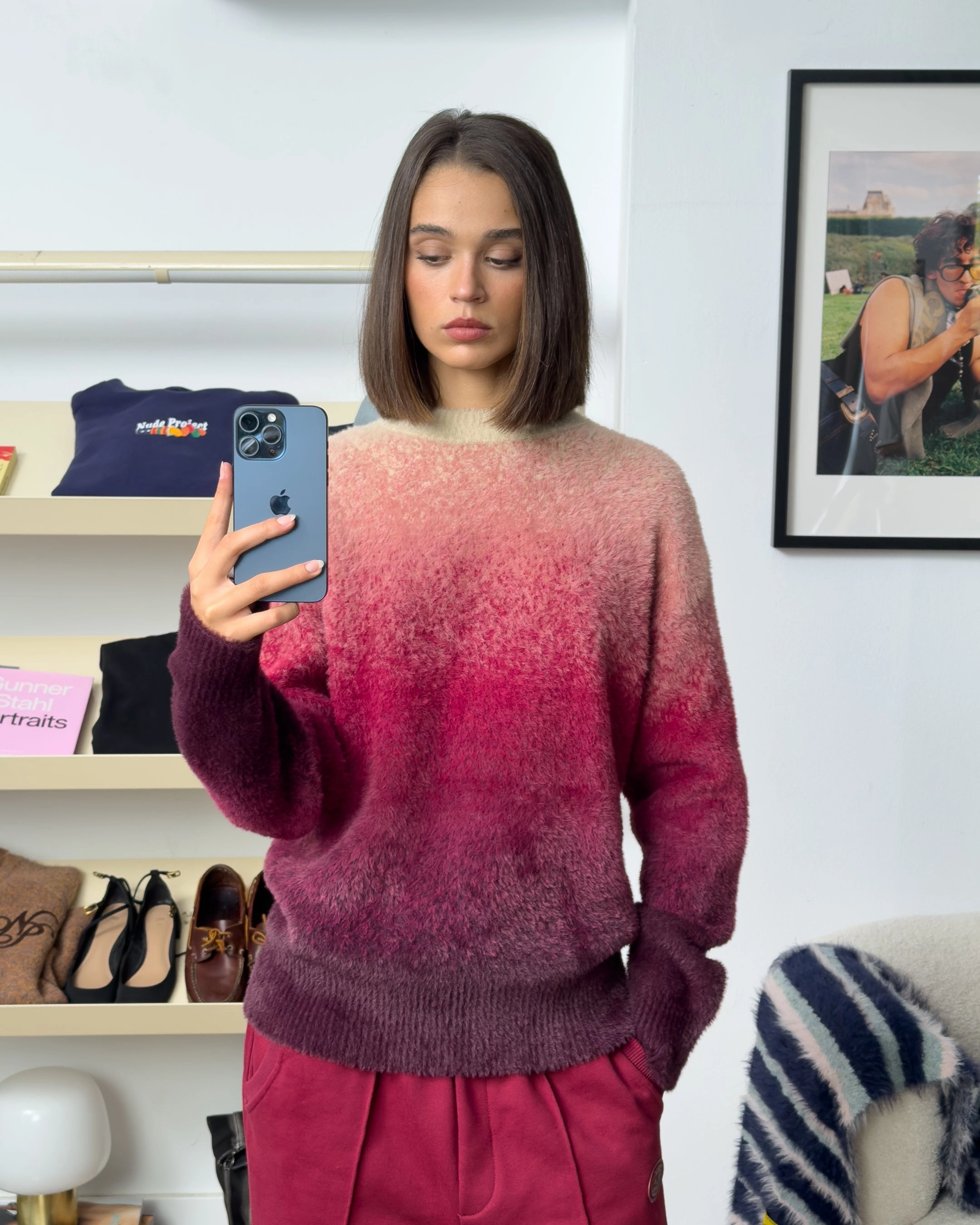 Gradient Cozy Knit Sweater Red