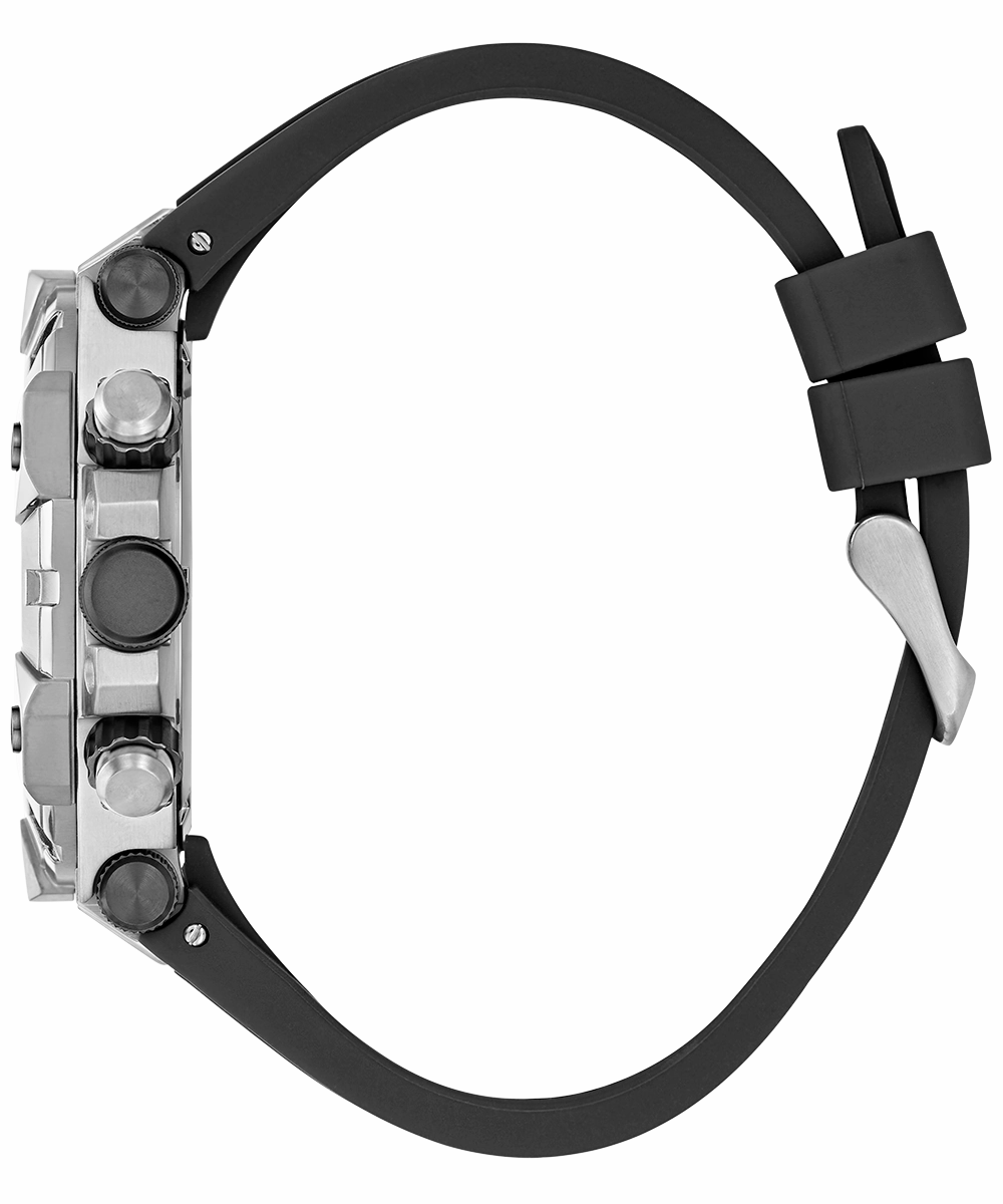 GUESS Mens Black Silver Tone Multi-function Watch