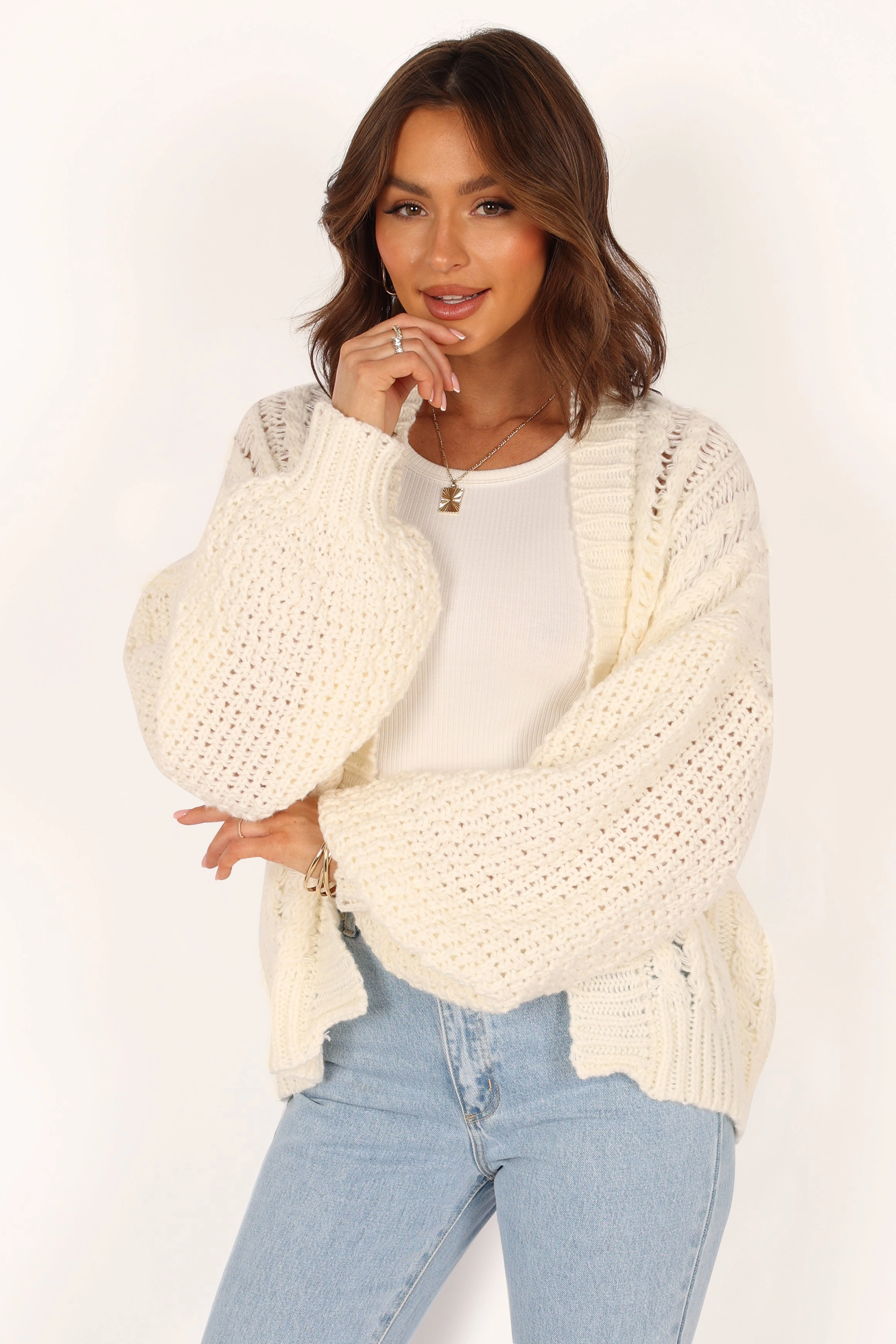 Hailey Oversized Sleeve Cardigan - Cream