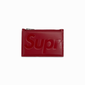 Leather Zip Card Holder Red