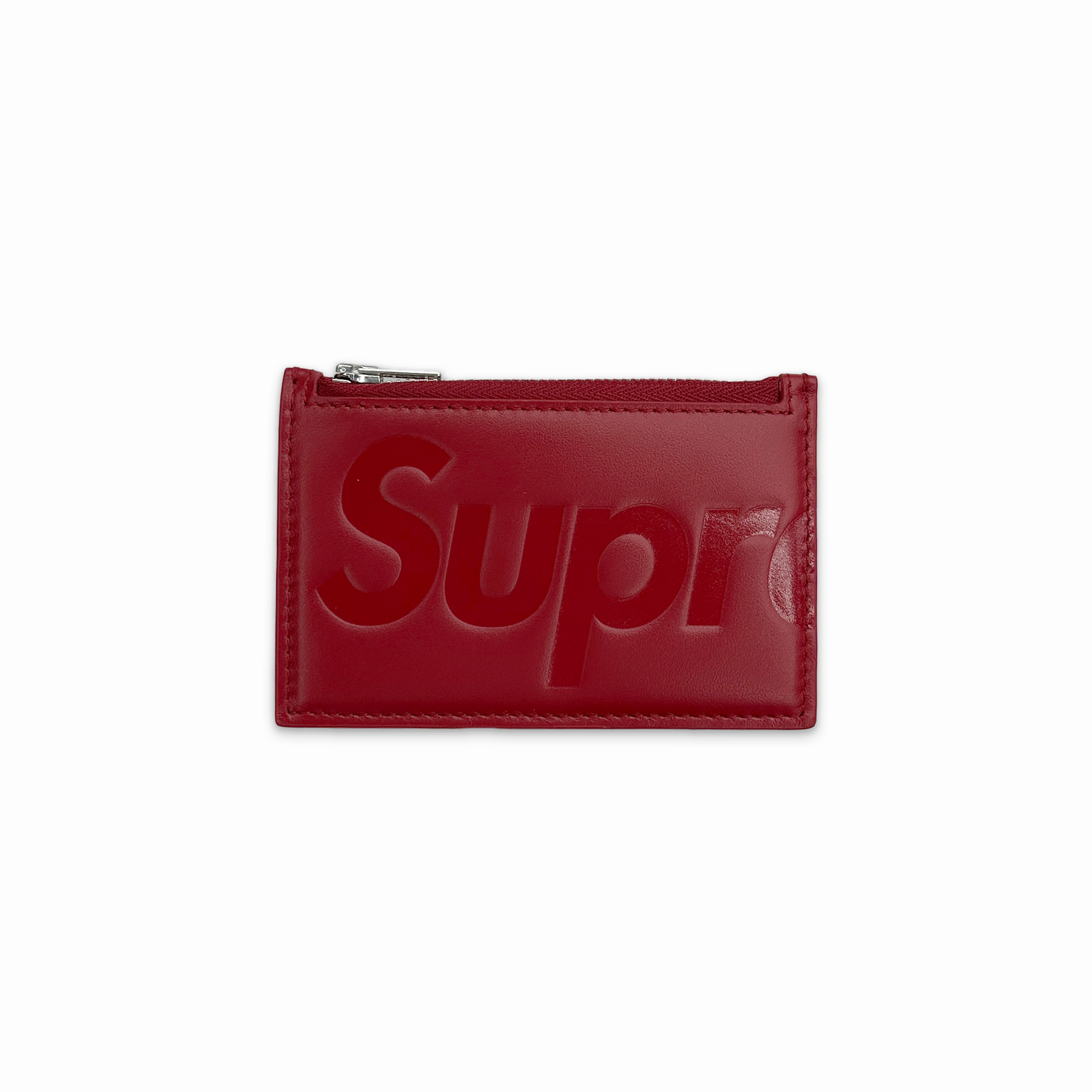 Leather Zip Card Holder Red