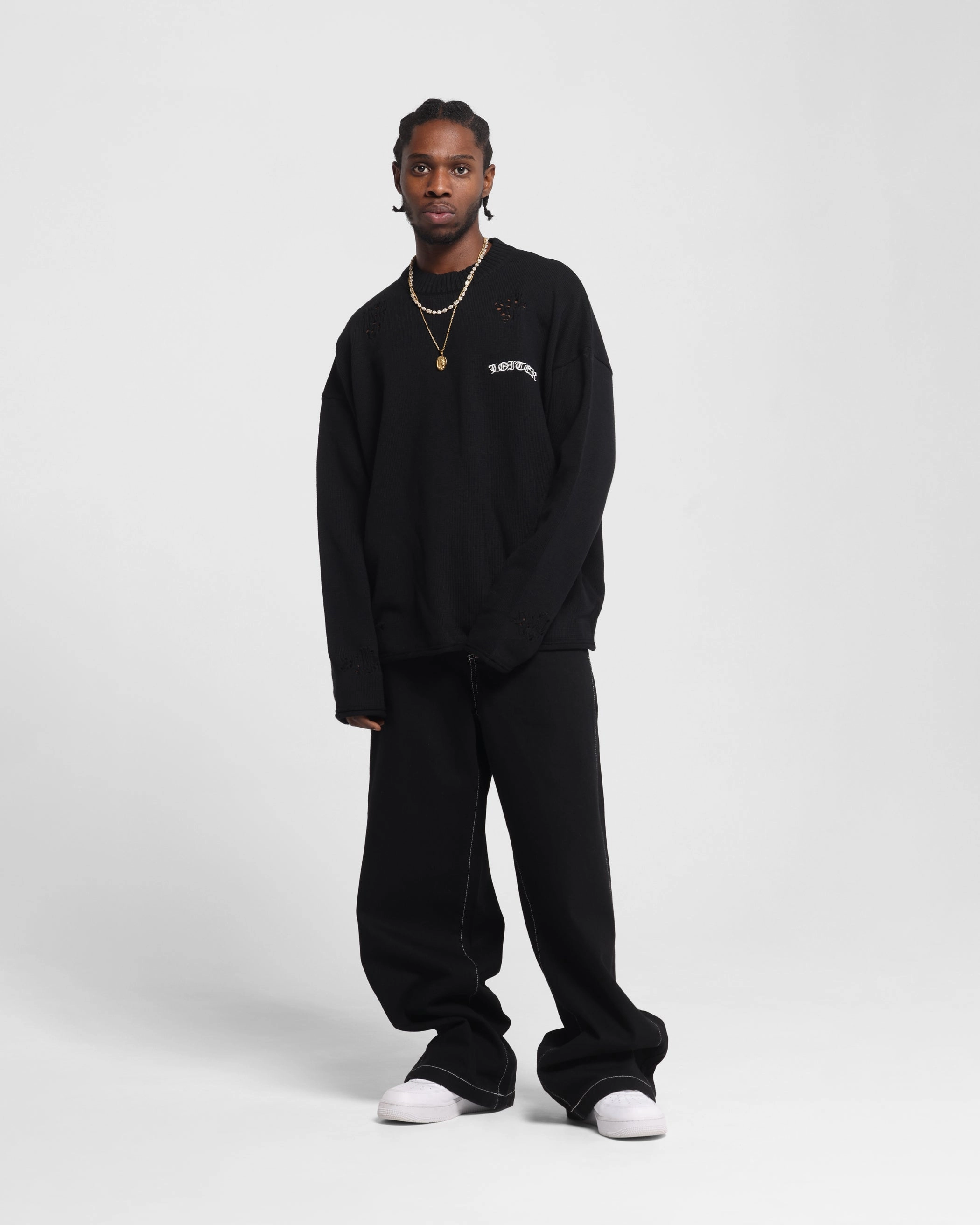 Loiter Chopper Long Sleeve Knitted Sweater Black