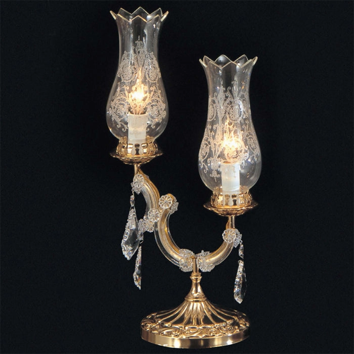 Maria Theresa Lead Crystal Table Lamp with Hurricane Shades