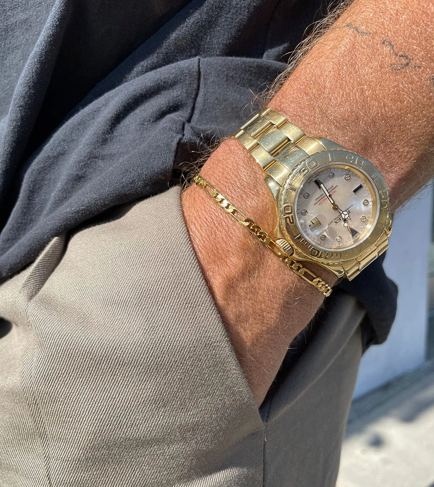 Men's Sterling Silver Gold Plated Figaro Bracelet
