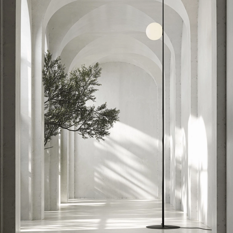 Minimalist Orb and Stem Outdoor Floor Lamp