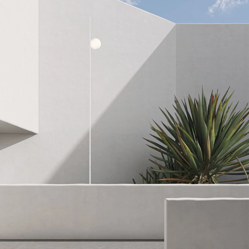 Minimalist Orb and Stem Outdoor Floor Lamp