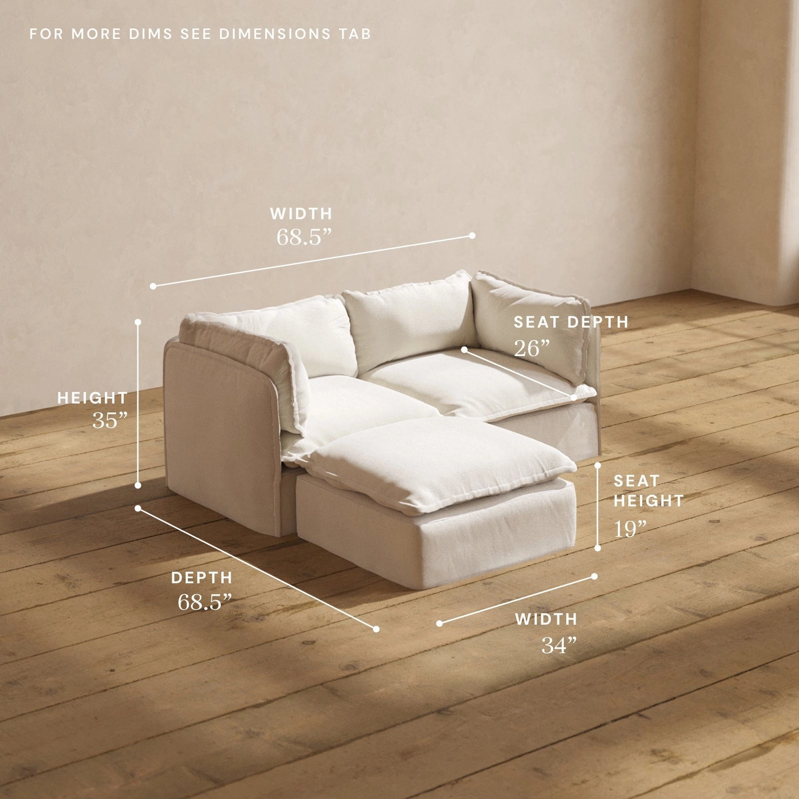 Modular Performance 2-Seater Sectional in Flour | Relaxed Blend