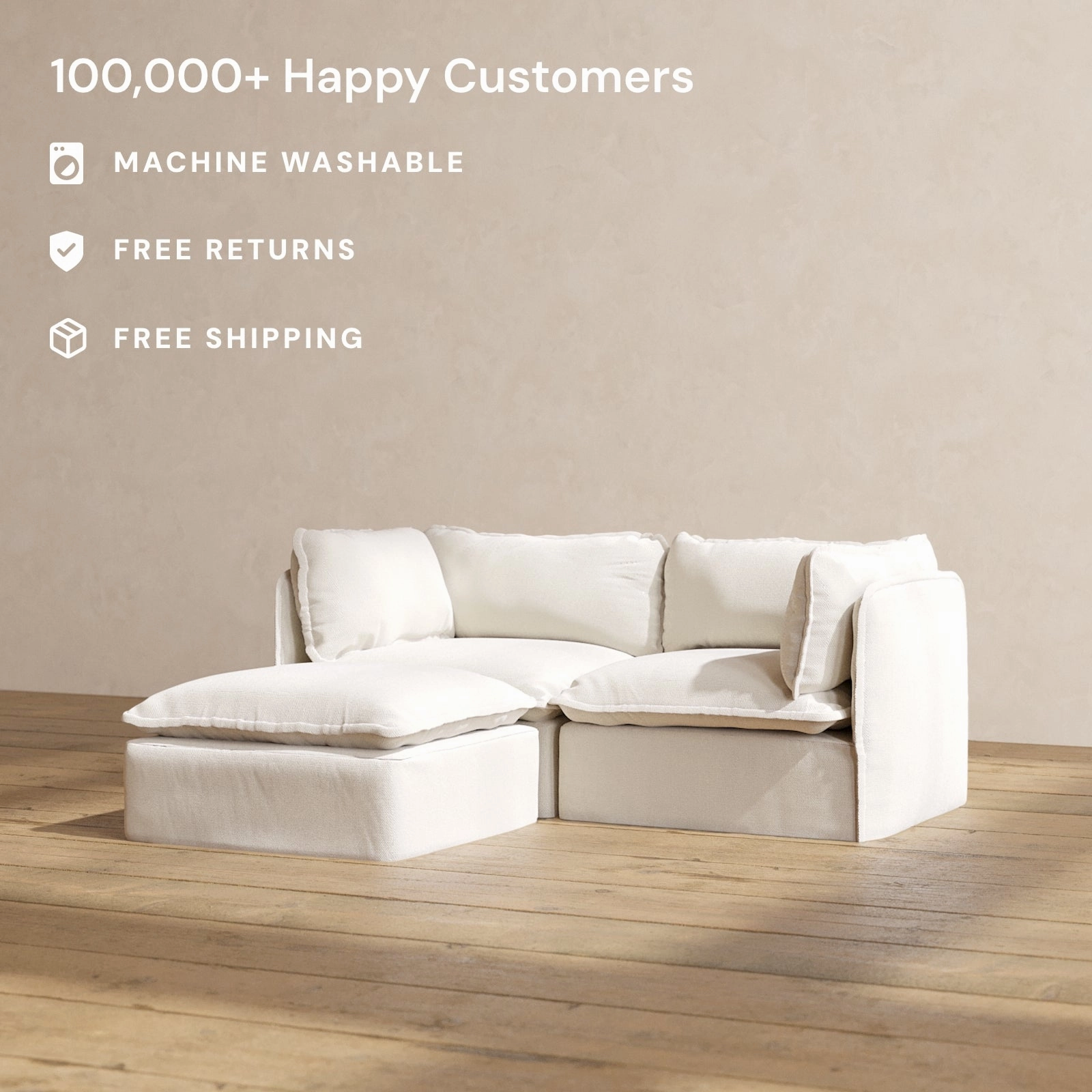 Modular Performance 2-Seater Sectional in Flour | Relaxed Blend