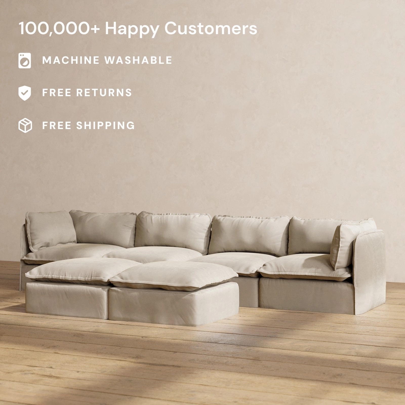 Modular Performance 4-Seater   Bench Ottoman in Dune | Relaxed Blend
