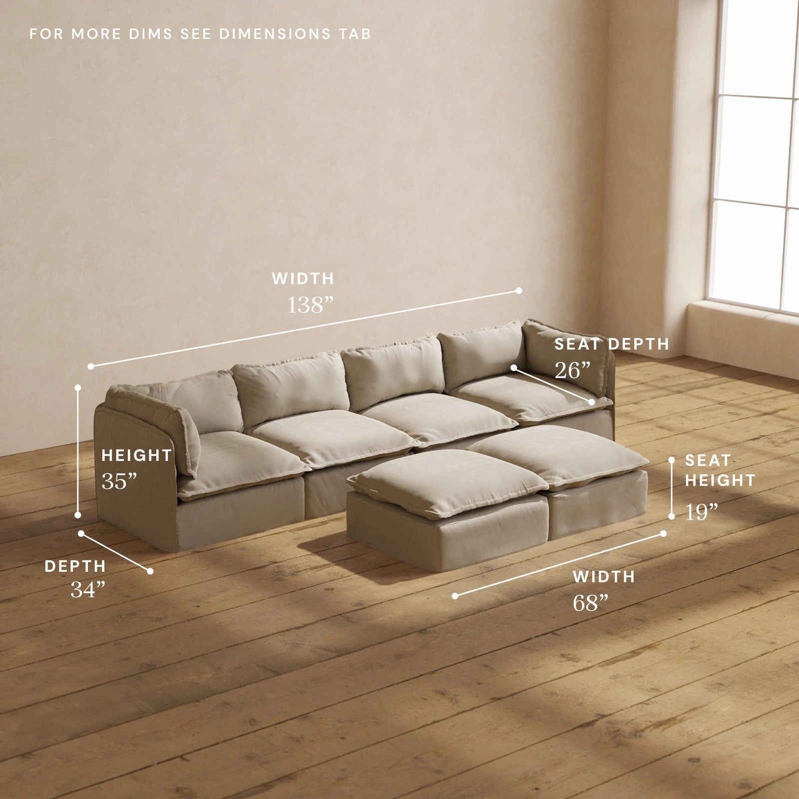 Modular Performance 4-Seater   Bench Ottoman in Dune | Relaxed Blend