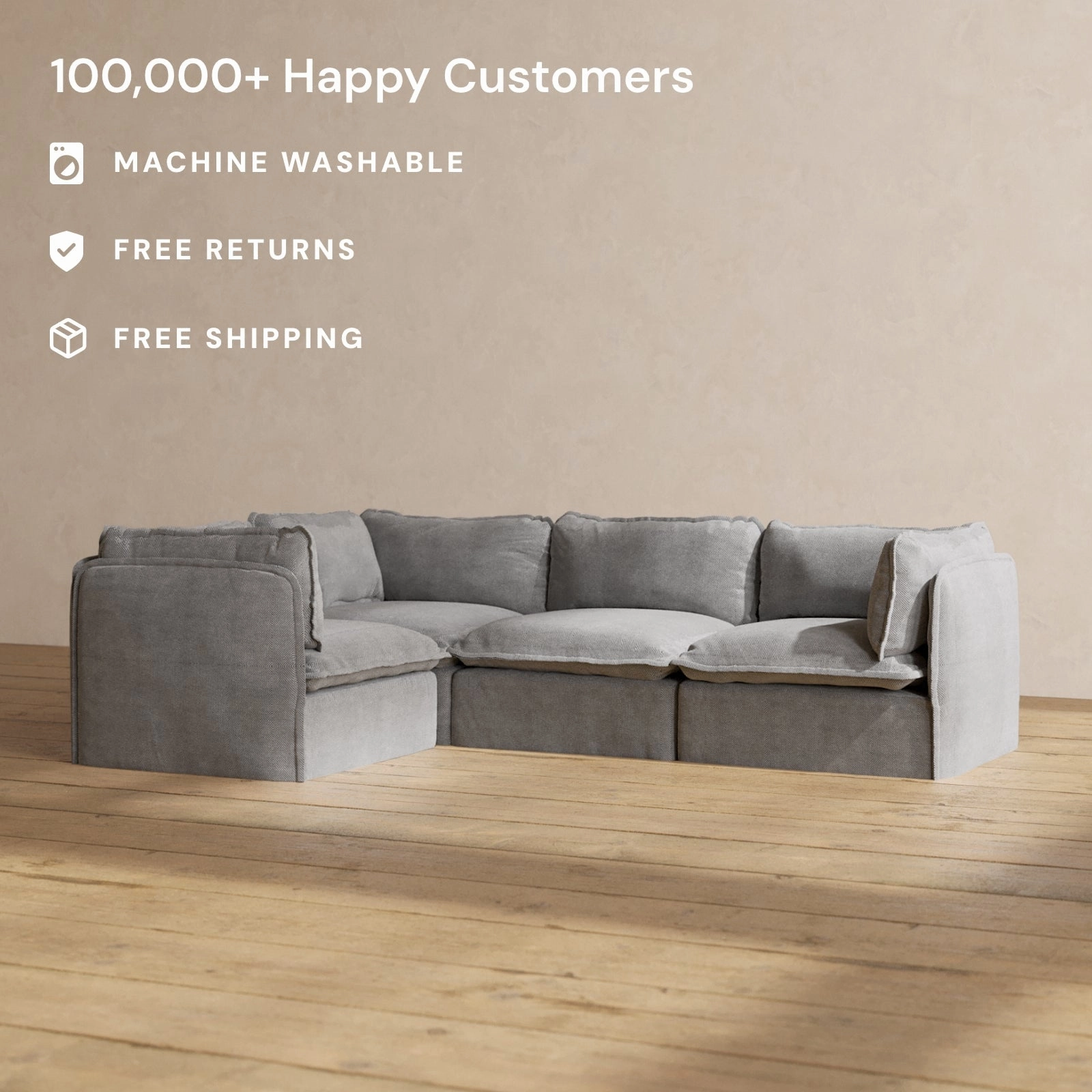 Modular Performance 4-Seater Corner Sectional in Ash | Relaxed Blend