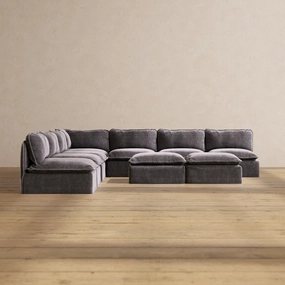 Modular Performance 7-Seater Open-Ends Corner Sectional   Bench Ottoman in Cinder | Relaxed Blend