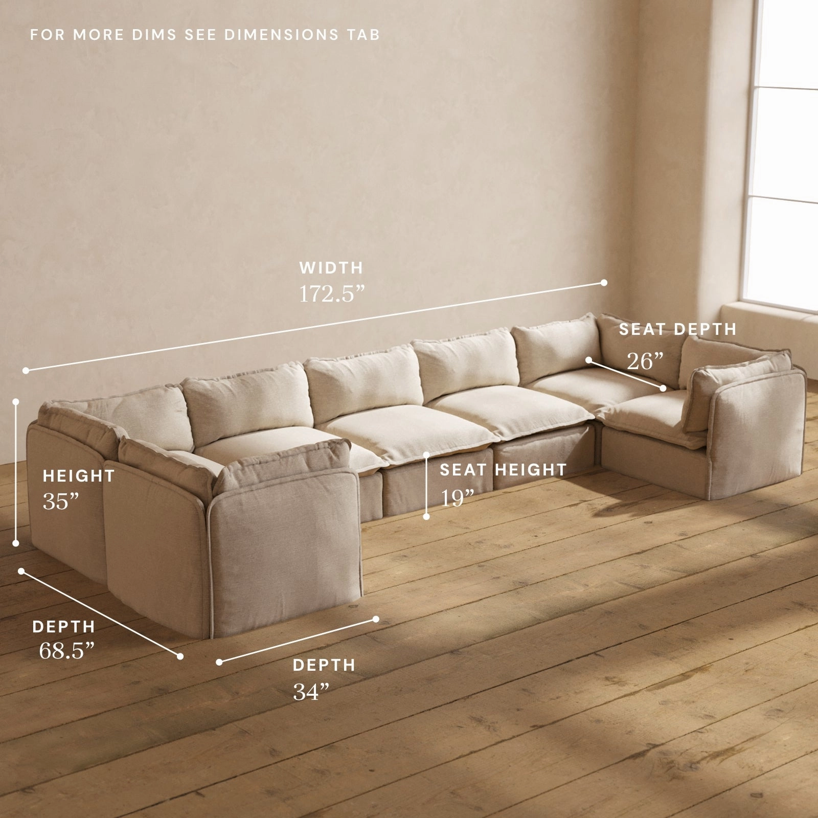 Modular Performance 7-Seater U-Sectional in Oat | Relaxed Blend