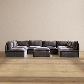 Modular Performance 8-Seater Open-Ends U-Sectional   Ottoman in Cinder | Relaxed Blend