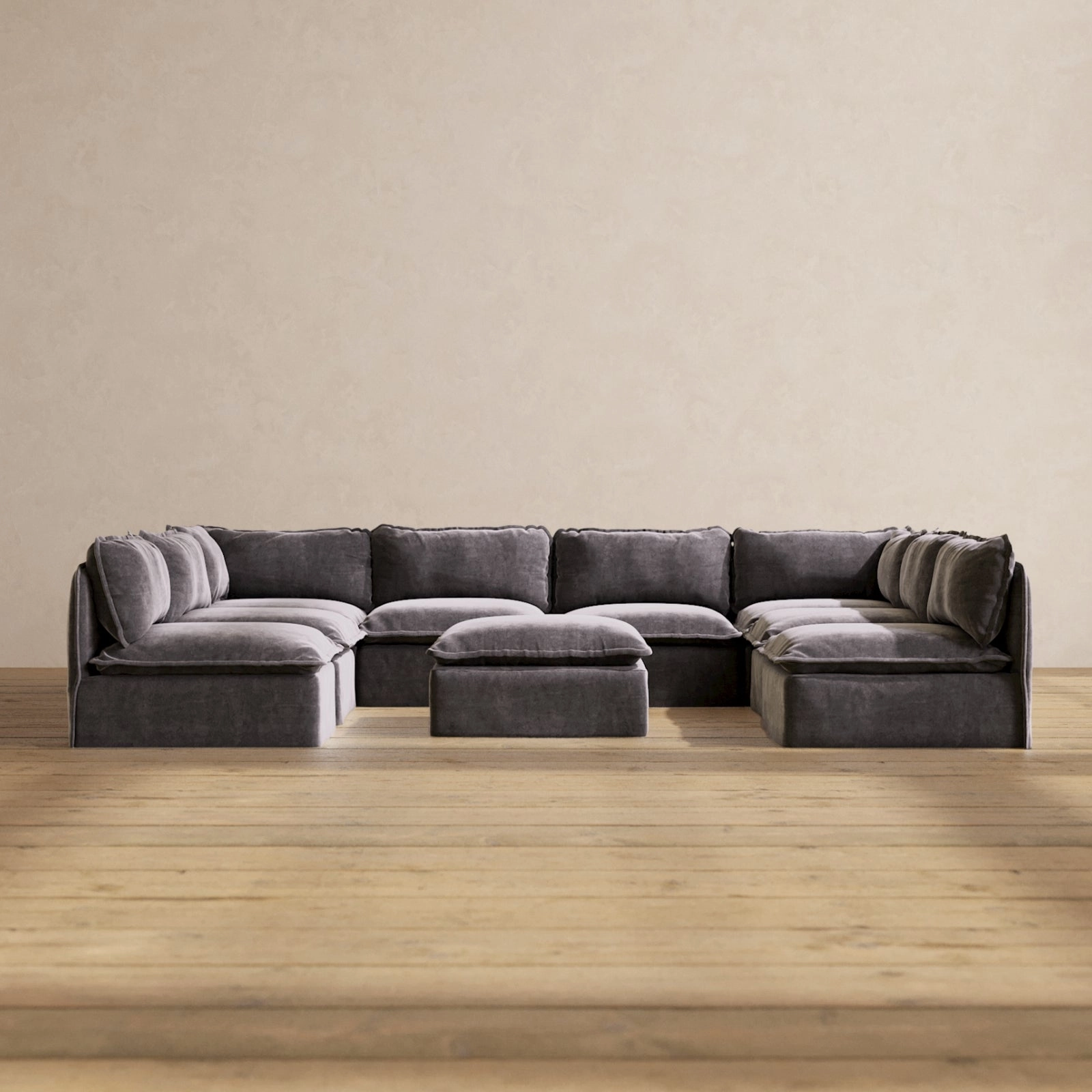 Modular Performance 8-Seater Open-Ends U-Sectional   Ottoman in Cinder | Relaxed Blend