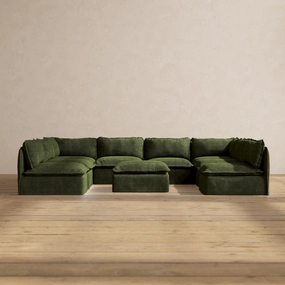 Modular Performance 8-Seater Open-Ends U-Sectional   Ottoman in Olive | Relaxed Blend