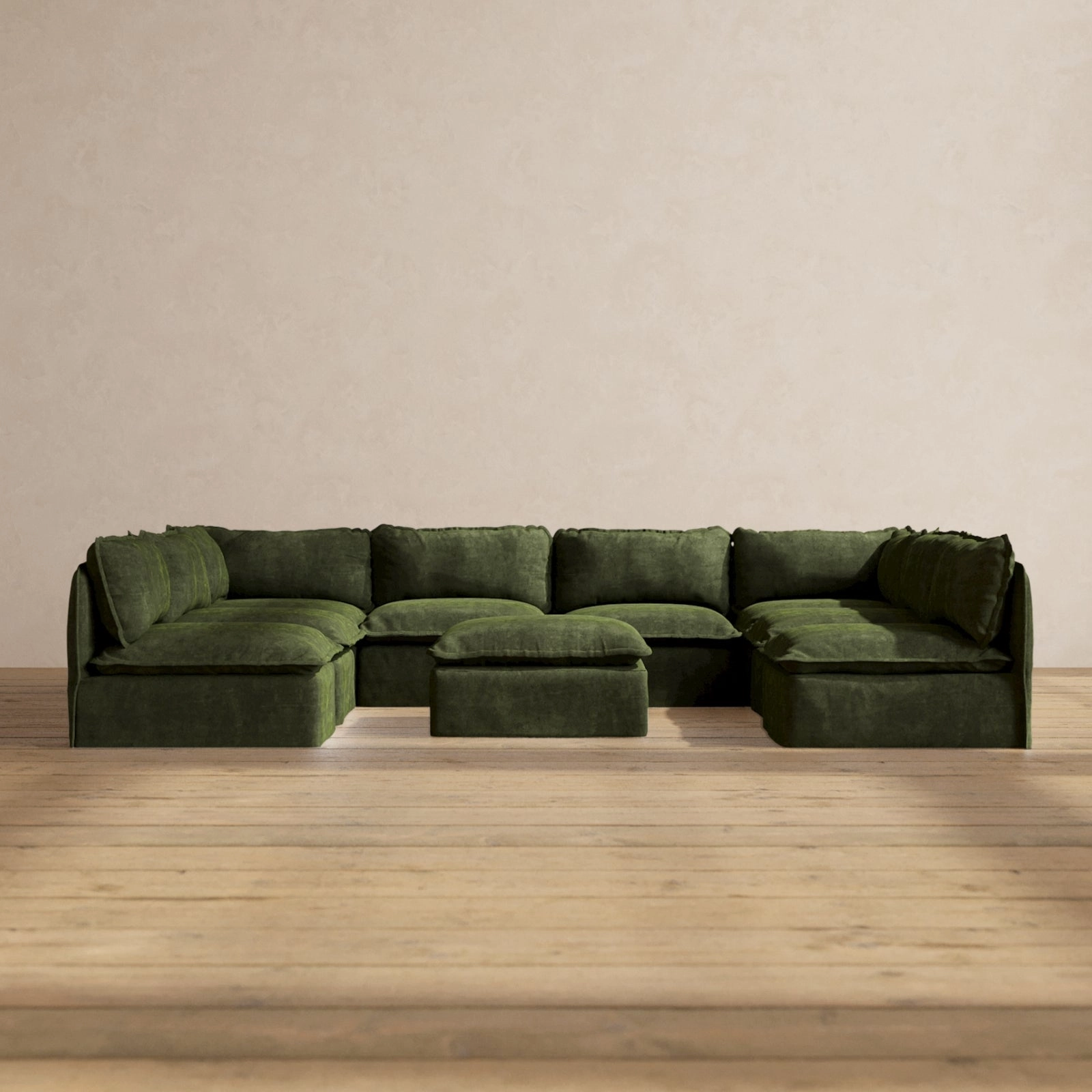 Modular Performance 8-Seater Open-Ends U-Sectional   Ottoman in Olive | Relaxed Blend