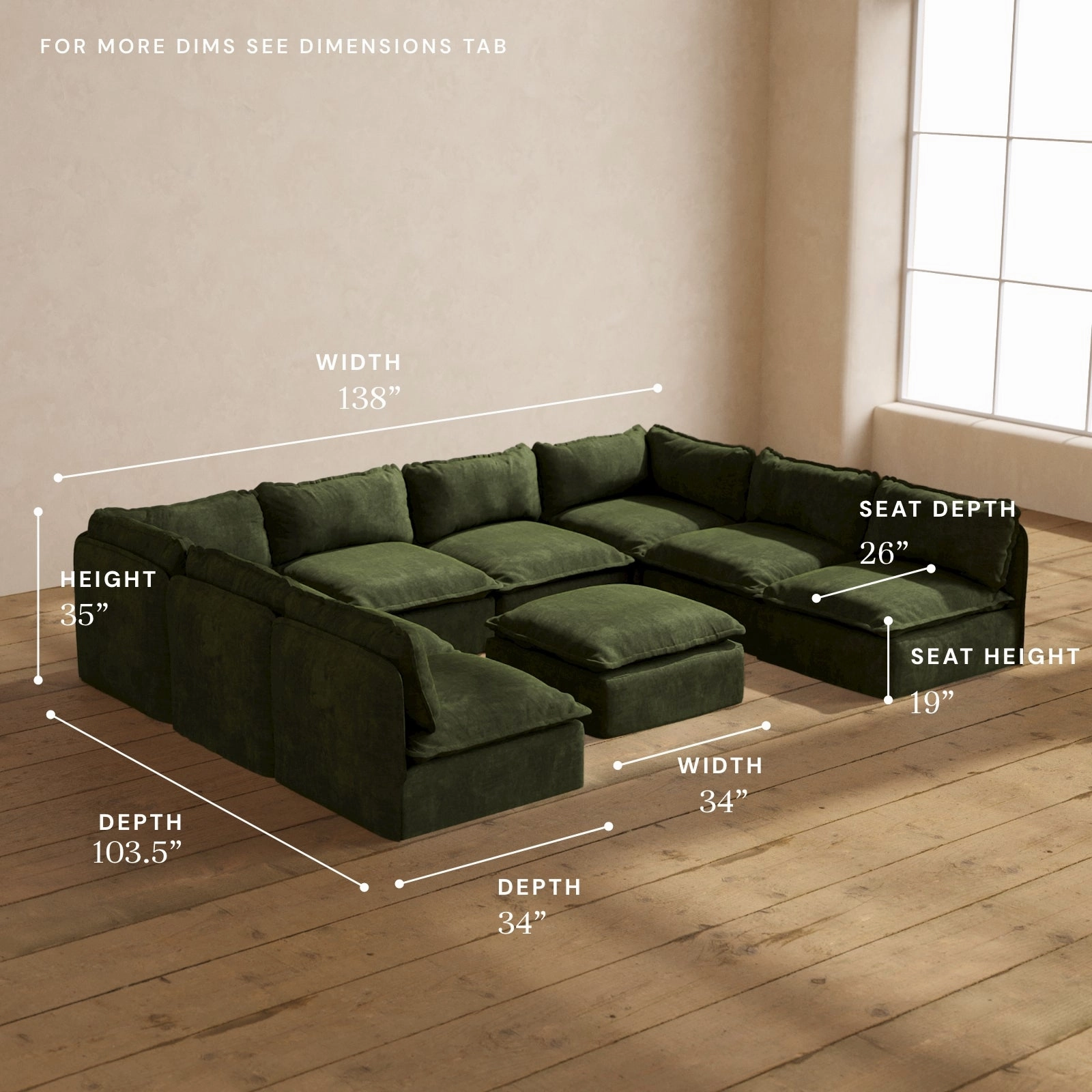 Modular Performance 8-Seater Open-Ends U-Sectional   Ottoman in Olive | Relaxed Blend