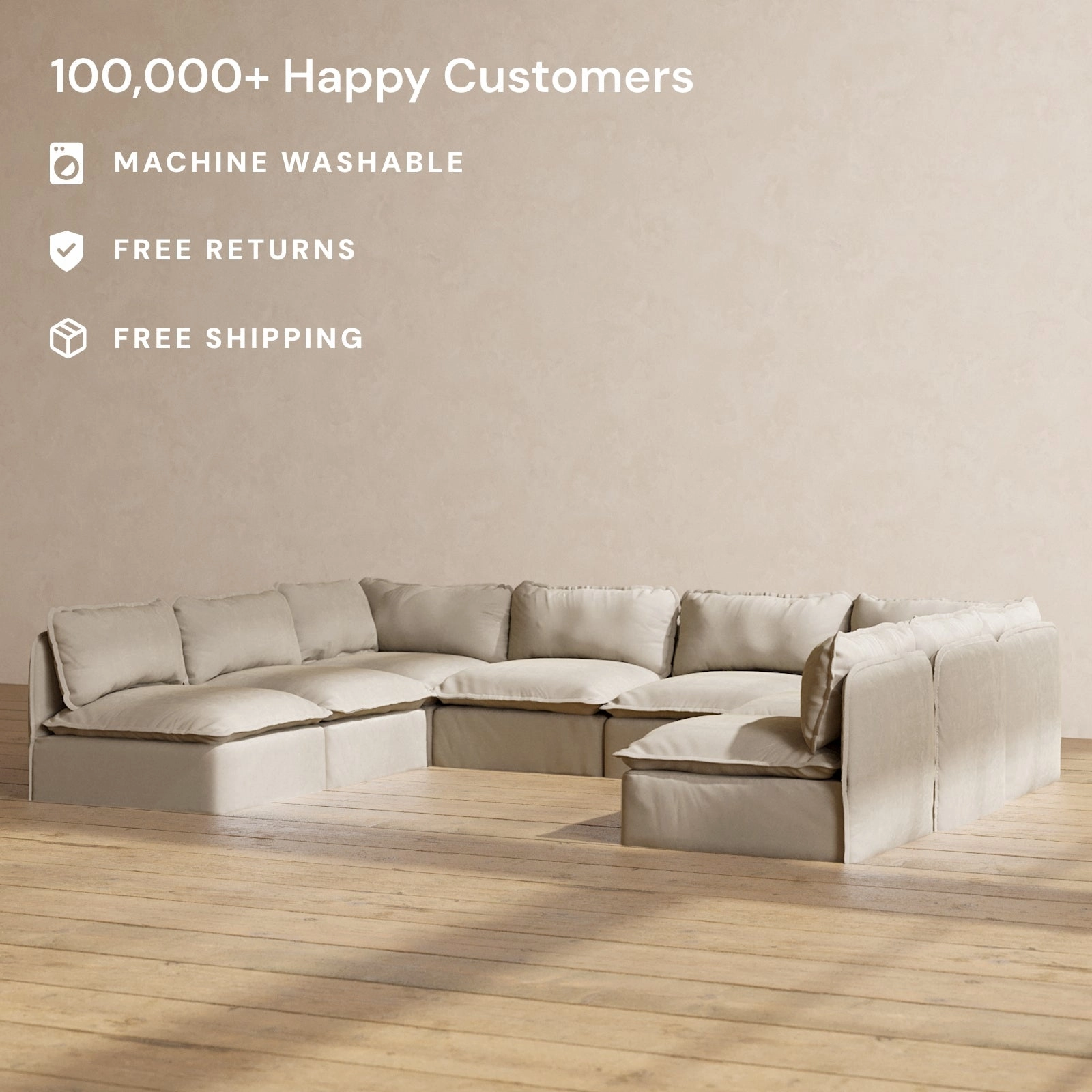 Modular Performance 8-Seater Open-Ends U-Sectional in Dune | Relaxed Blend