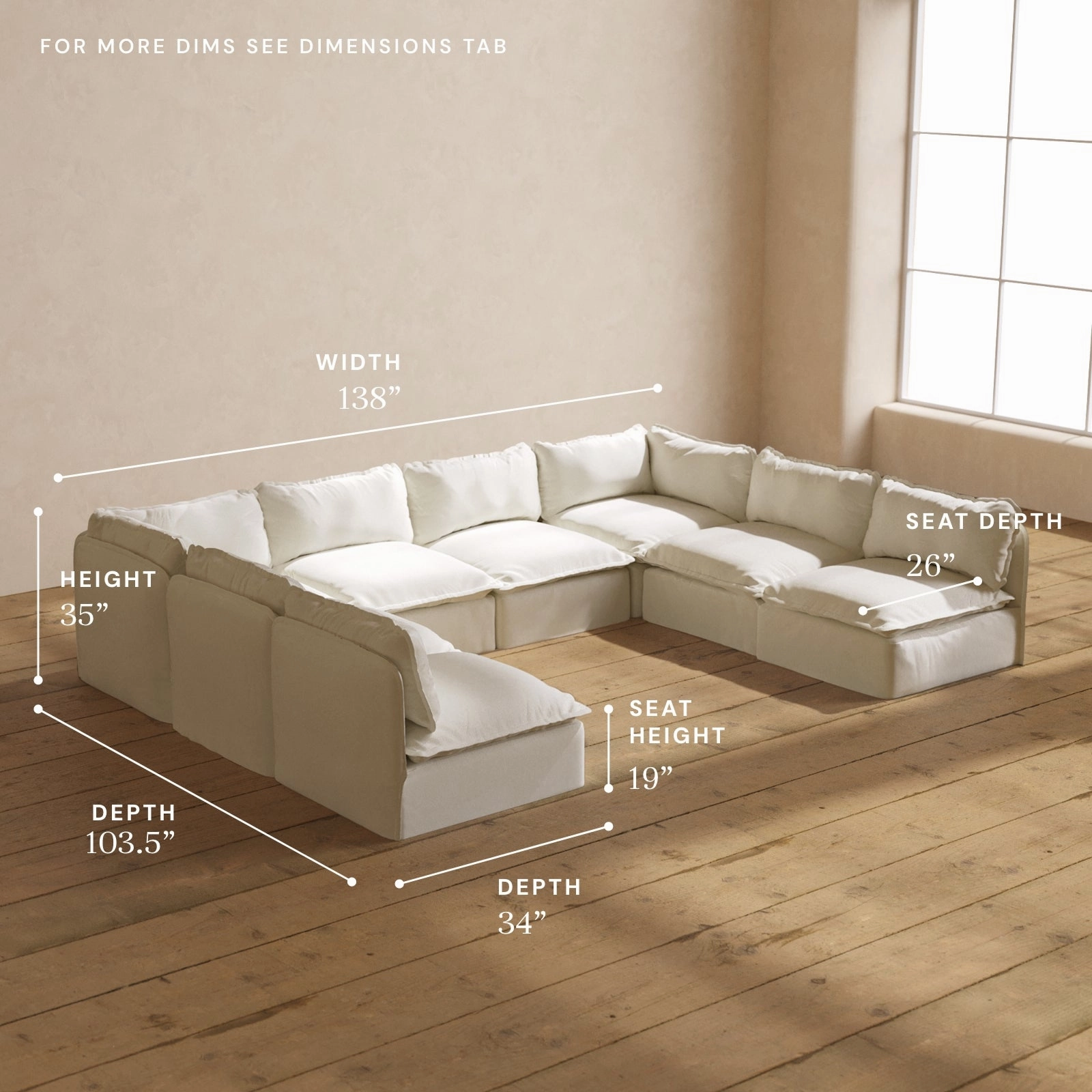 Modular Performance 8-Seater Open-Ends U-Sectional in Eggshell | Relaxed Blend