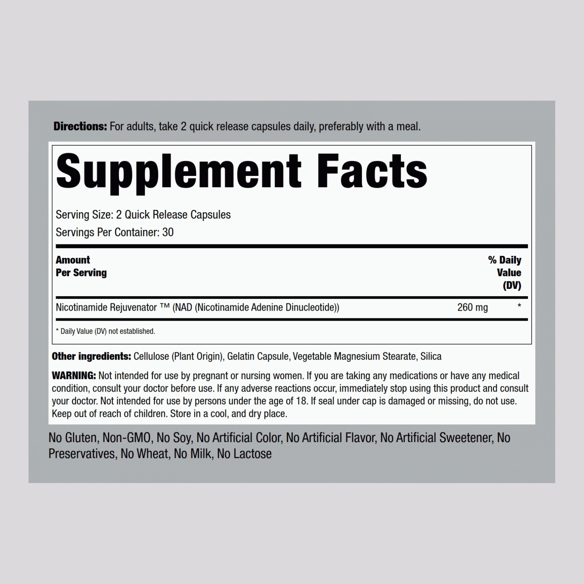 NAD, 260 mg (per serving), 60 Quick Release Capsules