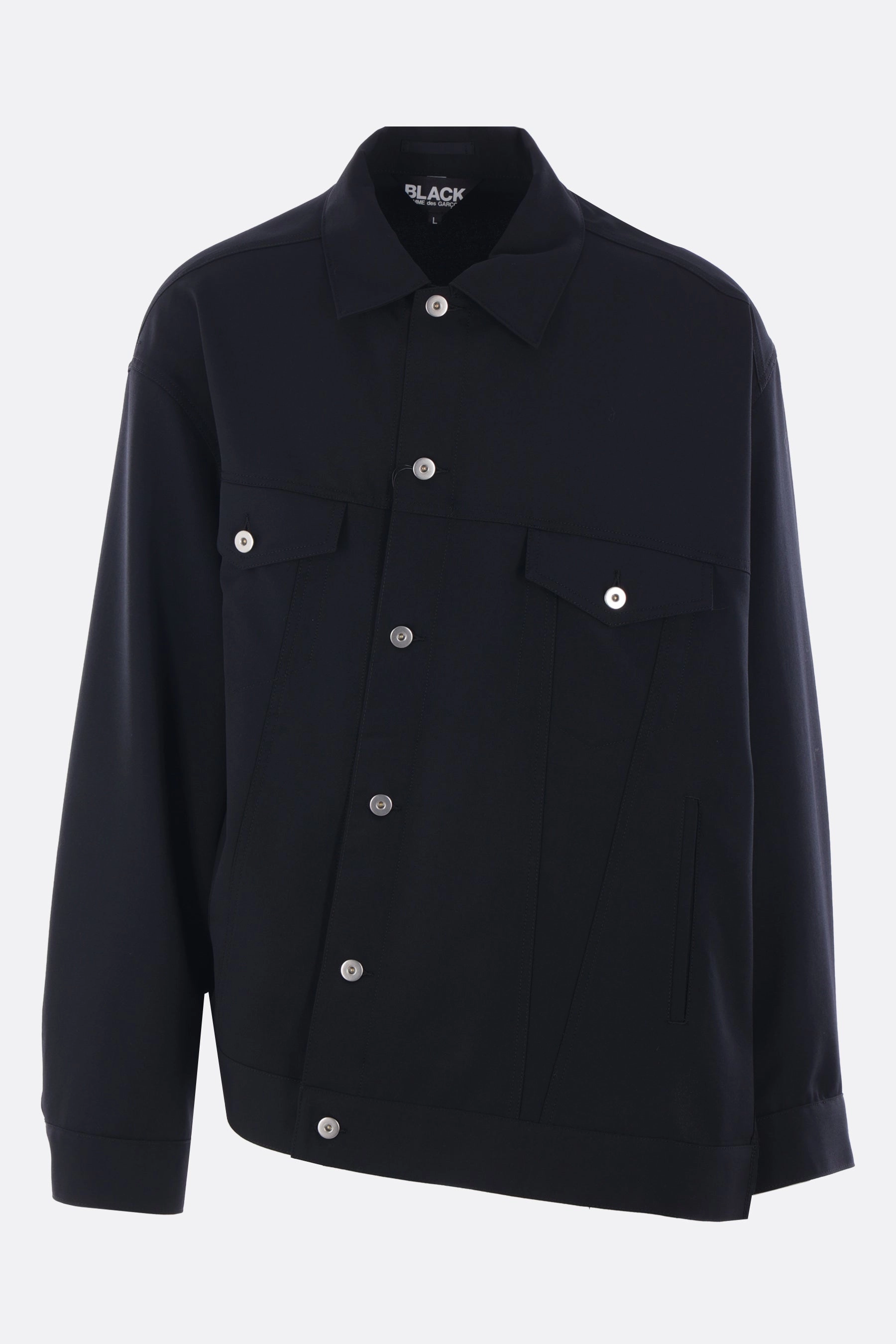 oversized asymmetrical jacket in gabardine