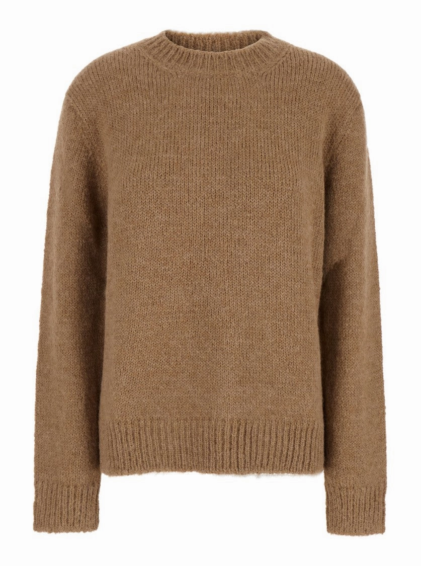 Oversized Beige Sweater With Ribbed Trim In Wool